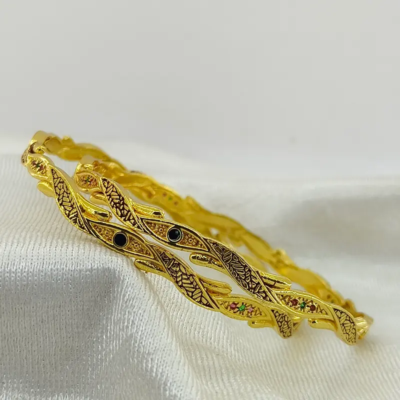 Fancy Leaves Gold Plated American Diamond Bangles Chudi Kadli - Image 4