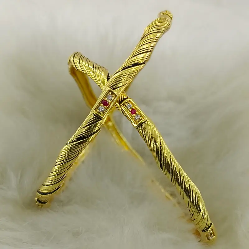 Fancy Twisted Gold Plated American Diamond Bangles Kadli Kada - Image 3