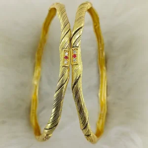 Fancy Twisted Gold Plated American Diamond Bangles Kadli Kada