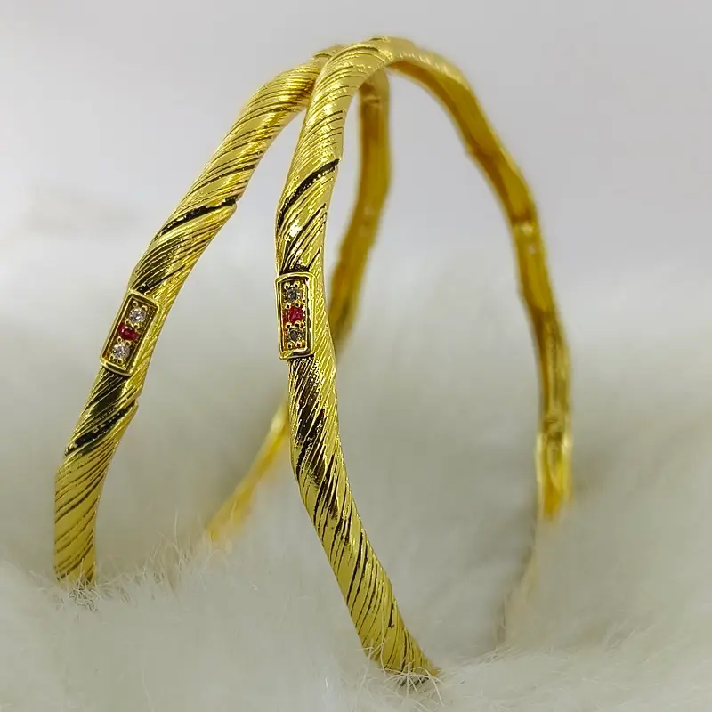 Fancy Twisted Gold Plated American Diamond Bangles Kadli Kada - Image 4