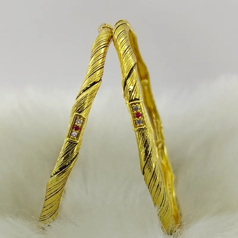 Fancy Twisted Gold Plated American Diamond Bangles Kadli Kada - Image 2