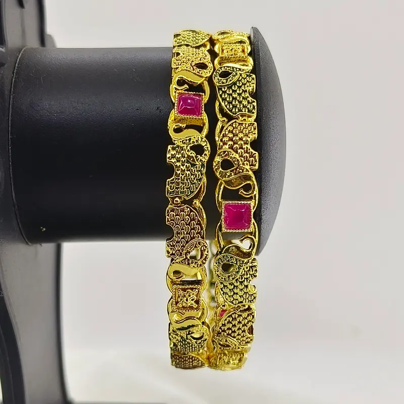 Fashionable Doted Elephant Design Gold Plated Square AD Bangles Kadli - Image 7