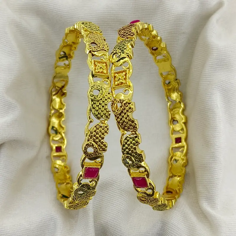 Fashionable Doted Elephant Design Gold Plated Square AD Bangles Kadli - Image 3