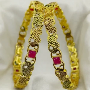 Fashionable Doted Elephant Design Gold Plated Square AD Bangles Kadli