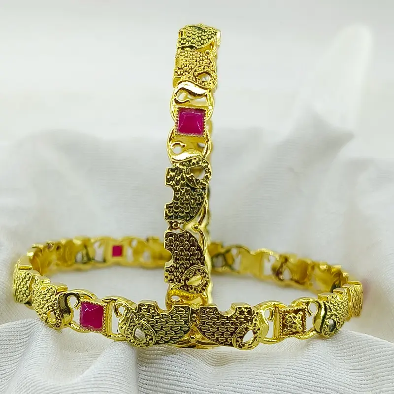 Fashionable Doted Elephant Design Gold Plated Square AD Bangles Kadli - Image 4