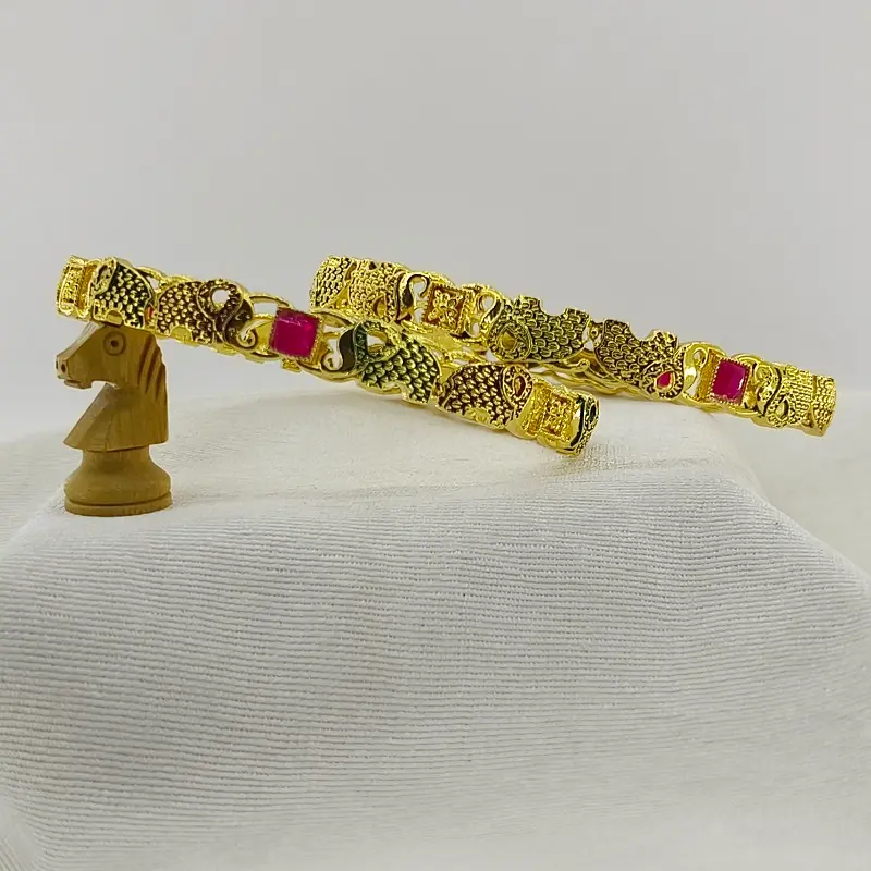 Fashionable Doted Elephant Design Gold Plated Square AD Bangles Kadli - Image 5
