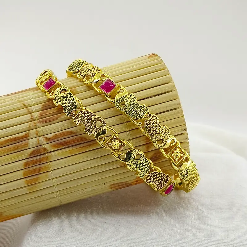 Fashionable Doted Elephant Design Gold Plated Square AD Bangles Kadli - Image 6