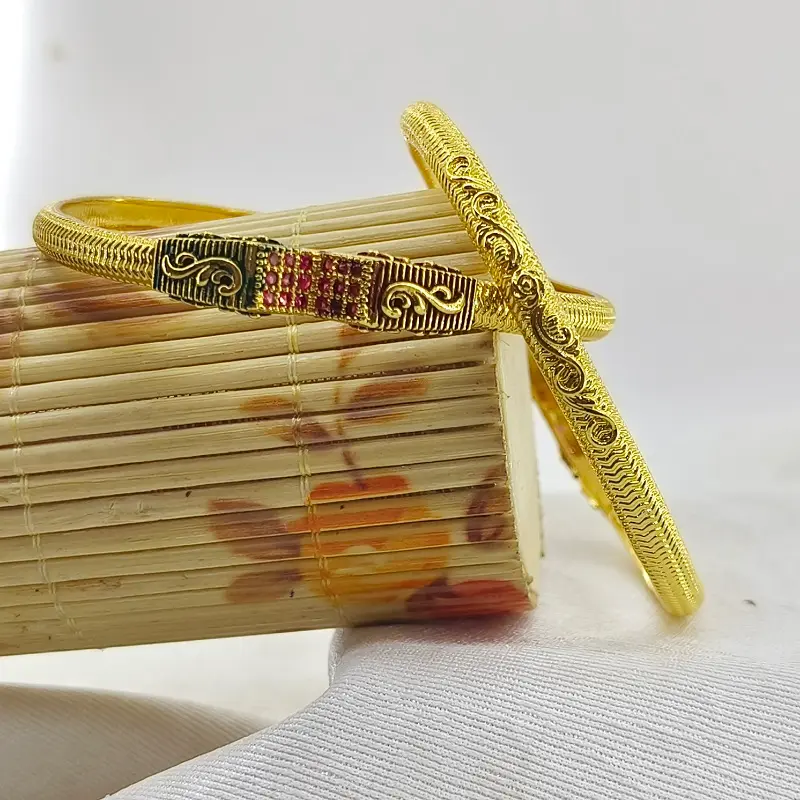 Pretty Green & Red Oxidised Gold Plated Ad Bangles Chudi Kadali - Image 7