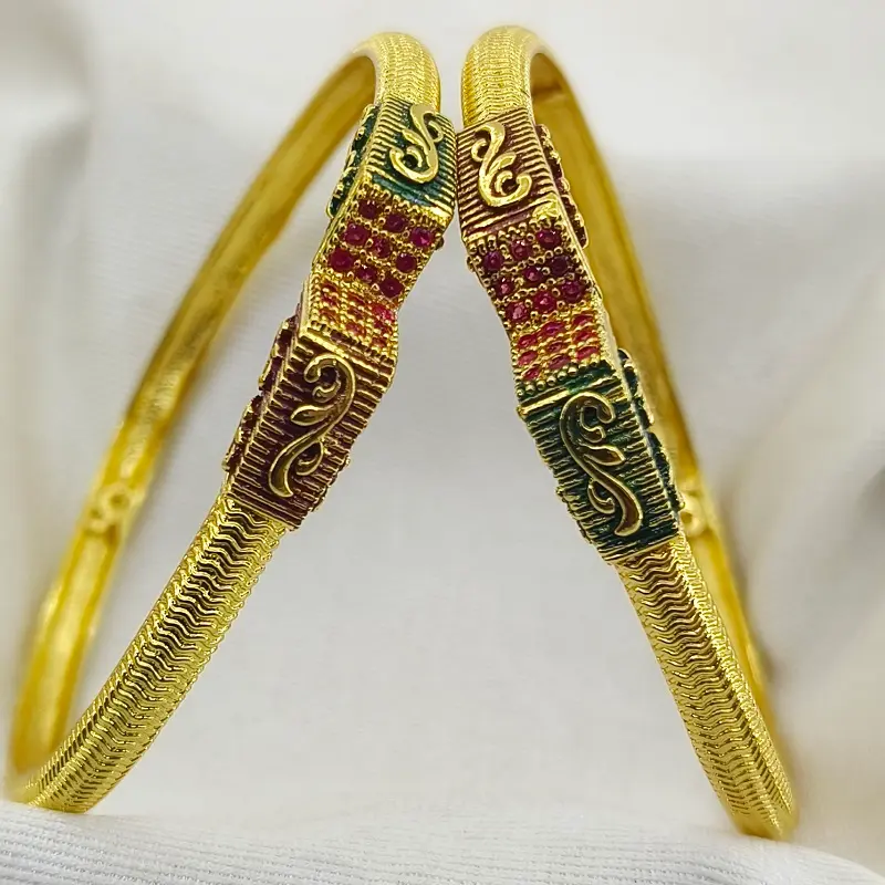 Pretty Green & Red Oxidised Gold Plated Ad Bangles Chudi Kadali - Image 2