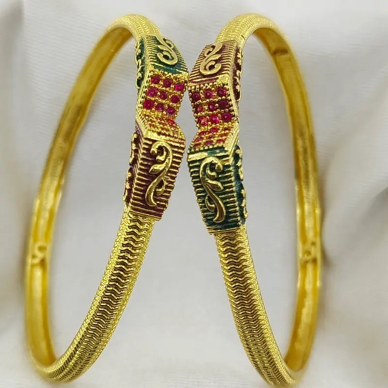 Pretty Green & Red Oxidised Gold Plated Ad Bangles Chudi Kadali