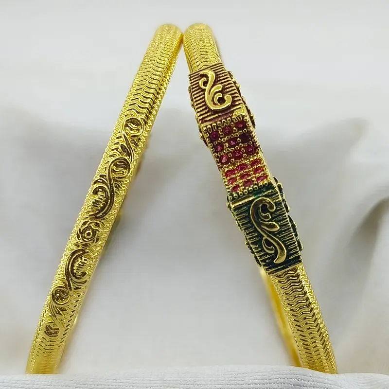 Pretty Green & Red Oxidised Gold Plated Ad Bangles Chudi Kadali - Image 4