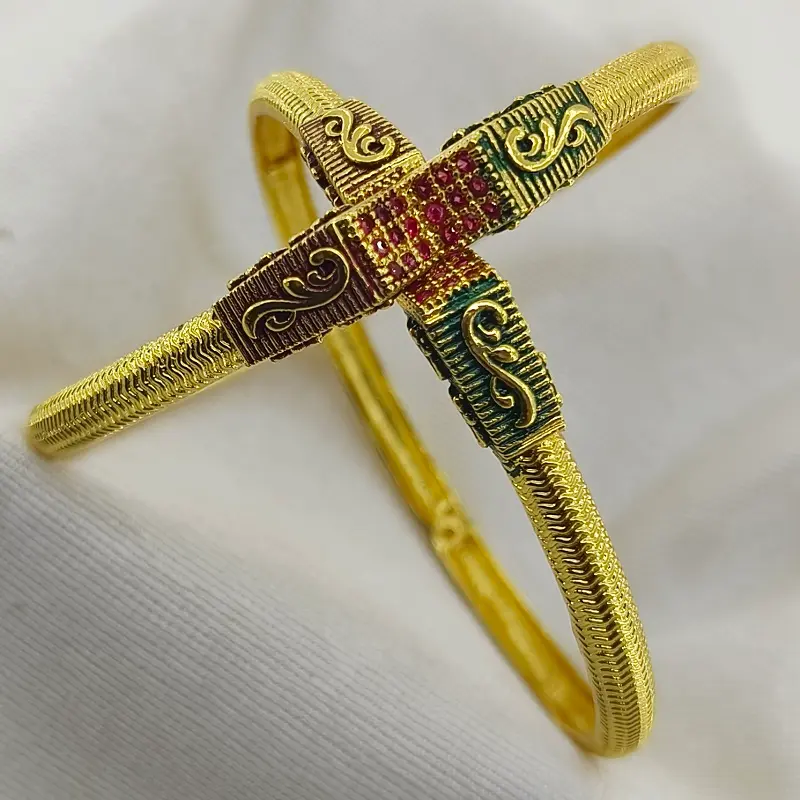 Pretty Green & Red Oxidised Gold Plated Ad Bangles Chudi Kadali - Image 5