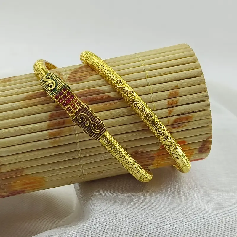 Pretty Green & Red Oxidised Gold Plated Ad Bangles Chudi Kadali - Image 6