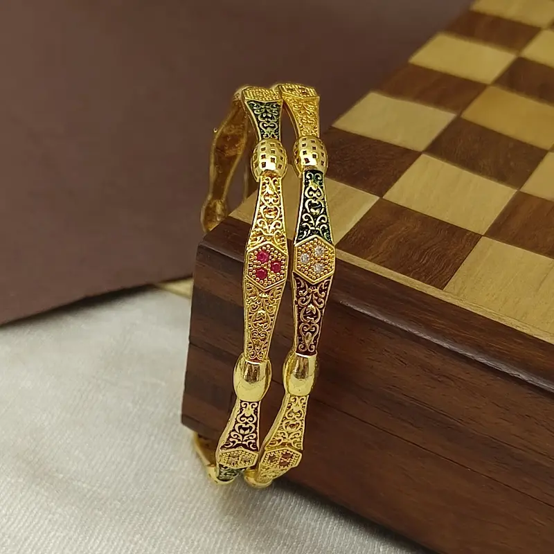 Hexagon Fine Design Fitted With Ad Stone Gold Plated Bangles Kadli - Image 6