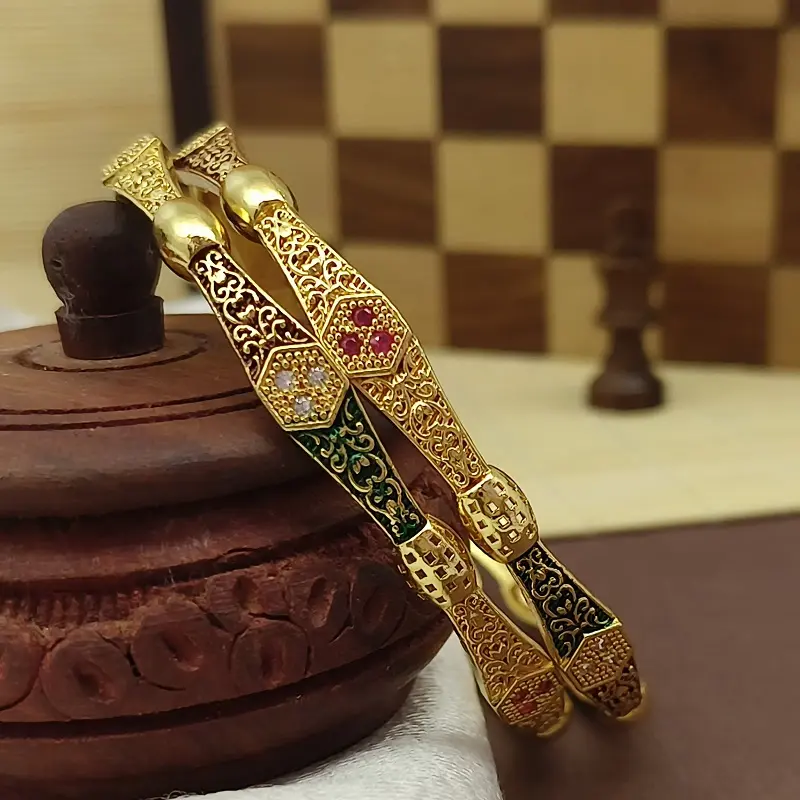 Hexagon Fine Design Fitted With Ad Stone Gold Plated Bangles Kadli - Image 2