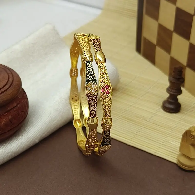 Hexagon Fine Design Fitted With Ad Stone Gold Plated Bangles Kadli