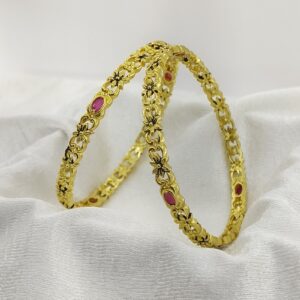 Charismatic Tiny Flower Patti Kadli Oxidised Gold Plated Ad Stone Bangles
