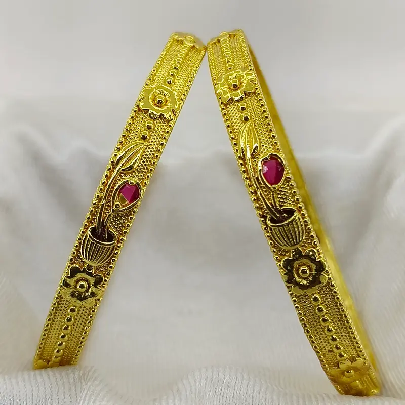 Allure Flower Pot Design Gold Plated American Diamond Bangles Kangan - Image 2
