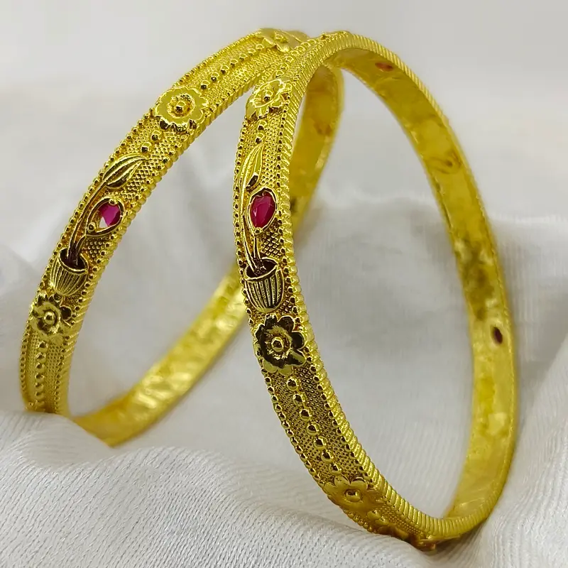 Allure Flower Pot Design Gold Plated American Diamond Bangles Kangan - Image 3