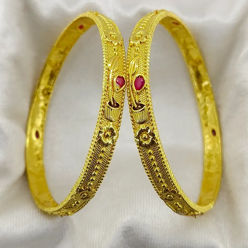 Allure Flower Pot Design Gold Plated American Diamond Bangles Kangan