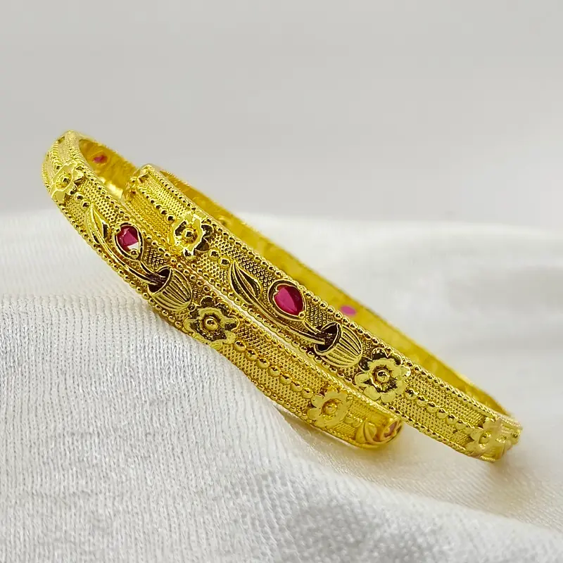 Allure Flower Pot Design Gold Plated American Diamond Bangles Kangan - Image 4