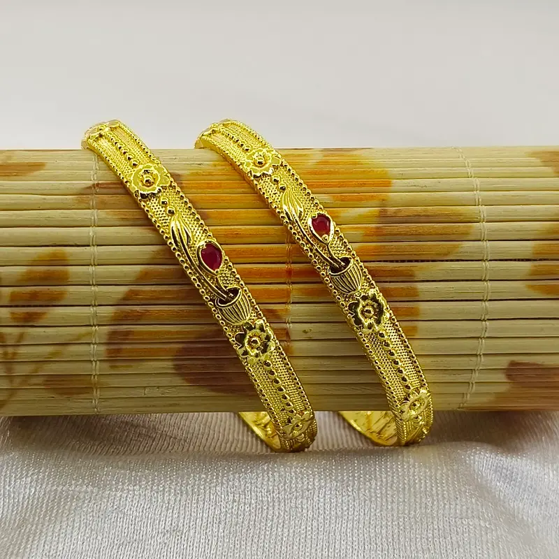 Allure Flower Pot Design Gold Plated American Diamond Bangles Kangan - Image 5