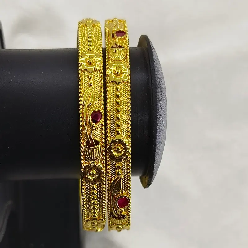 Allure Flower Pot Design Gold Plated American Diamond Bangles Kangan - Image 6