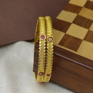 Fancy Flower Patti With 6 Round Ad Stone Gold Plated Bangles Kadli