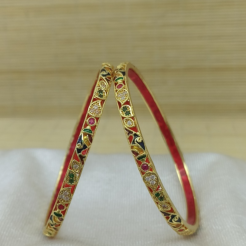 Fancy Jalpari Design with Minakari American Diamond Gold Plated Bangles Kadli - Image 6