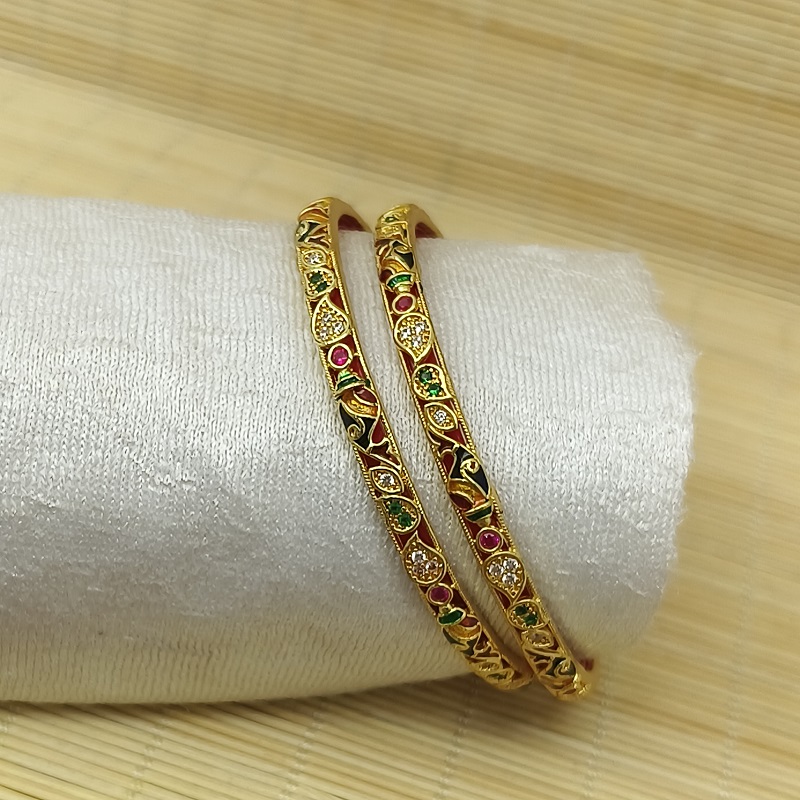 Fancy Jalpari Design with Minakari American Diamond Gold Plated Bangles Kadli - Image 3