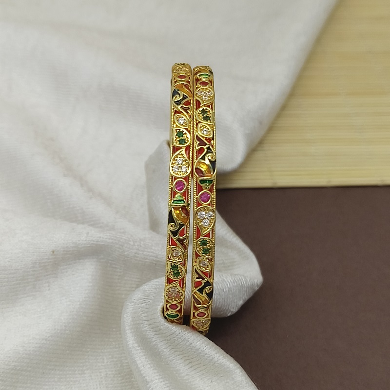 Fancy Jalpari Design with Minakari American Diamond Gold Plated Bangles Kadli - Image 4