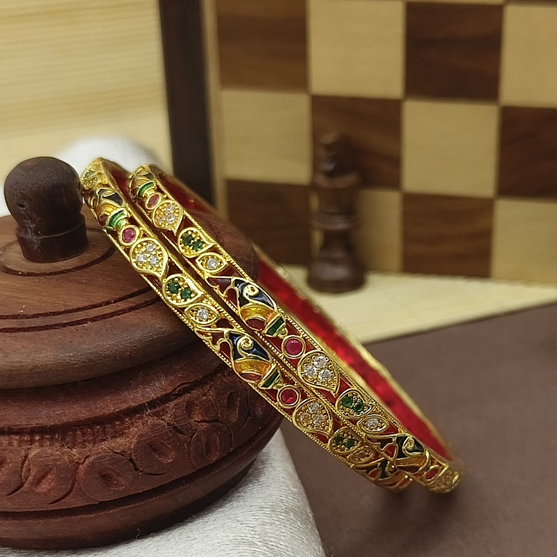Fancy Jalpari Design with Minakari American Diamond Gold Plated Bangles Kadli - Image 5