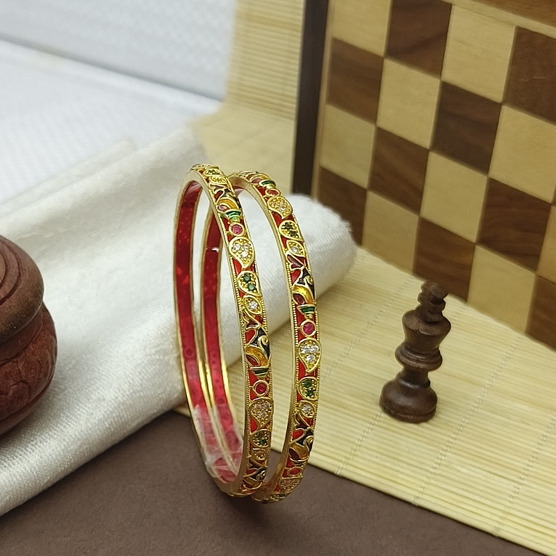Fancy Jalpari Design with Minakari American Diamond Gold Plated Bangles Kadli - Image 2