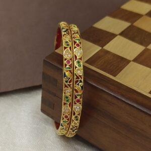 Fancy Jalpari Design with Minakari American Diamond Gold Plated Bangles Kadli