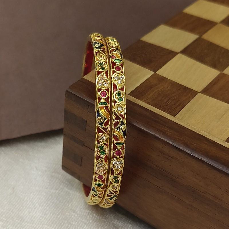 Fancy Jalpari Design with Minakari American Diamond Gold Plated Bangles Kadli