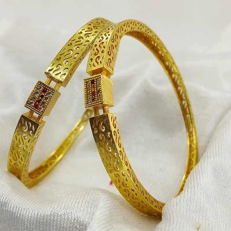 Lovely Gold Plated Red & White American Diamond Bracelets & Bangles - Image 3