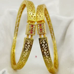 Lovely Gold Plated Red & White American Diamond Bracelets & Bangles