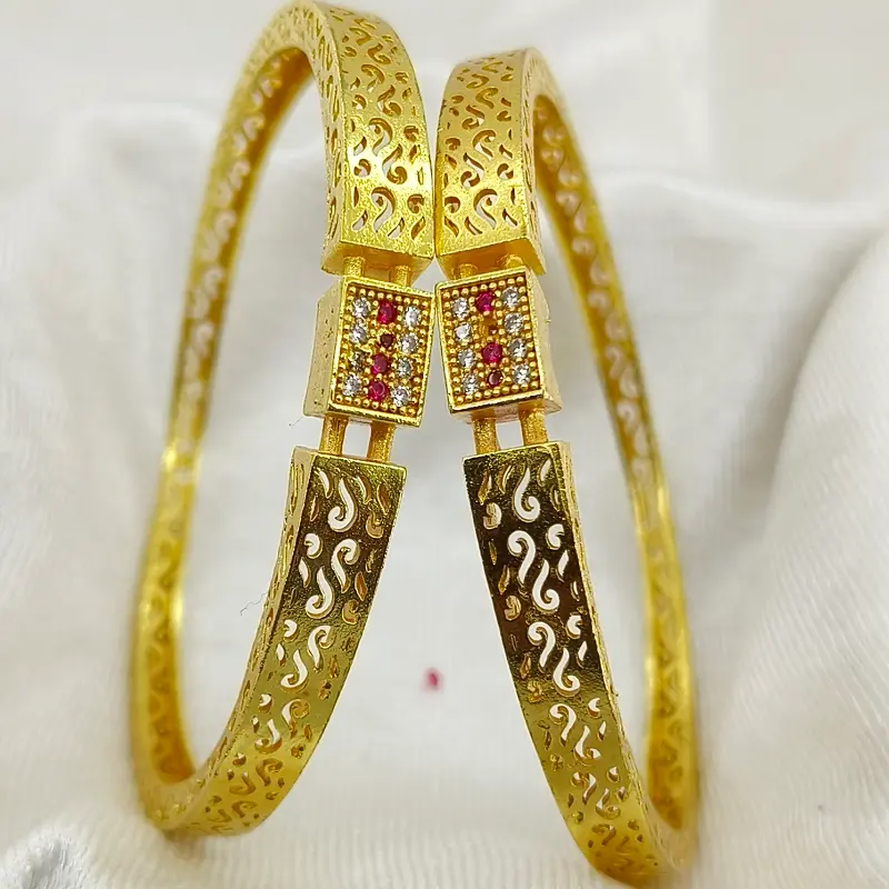 Lovely Gold Plated Red & White American Diamond Bracelets & Bangles