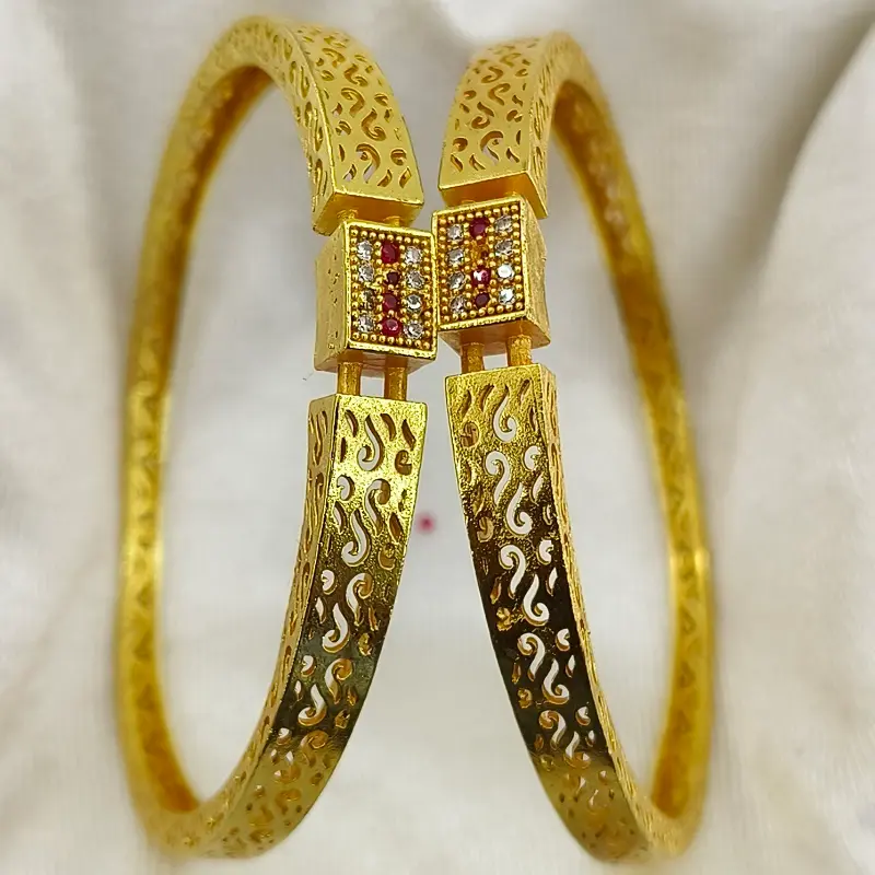 Lovely Gold Plated Red & White American Diamond Bracelets & Bangles - Image 2