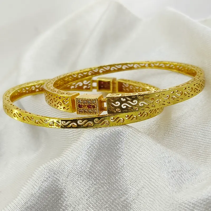 Lovely Gold Plated Red & White American Diamond Bracelets & Bangles - Image 4