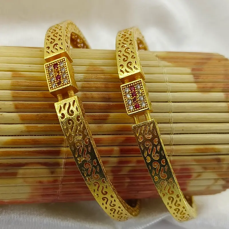 Lovely Gold Plated Red & White American Diamond Bracelets & Bangles - Image 5