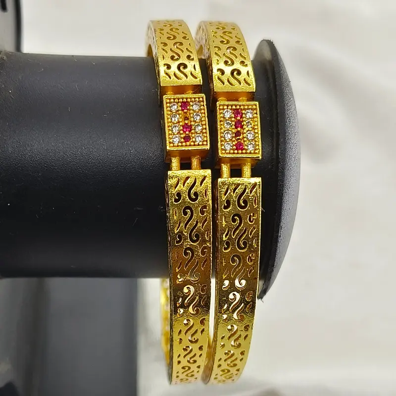 Lovely Gold Plated Red & White American Diamond Bracelets & Bangles - Image 6