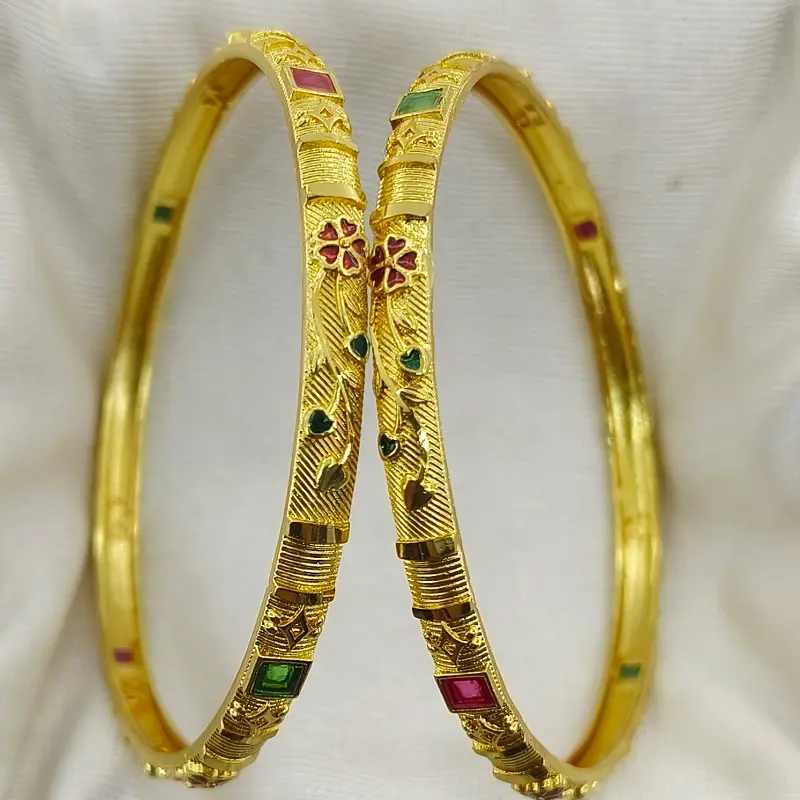 Premium Flower Well Square Ad Gold Plated Bangles Kadli - Image 6