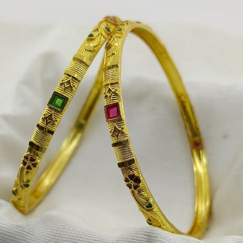 Premium Flower Well Square Ad Gold Plated Bangles Kadli - Image 2