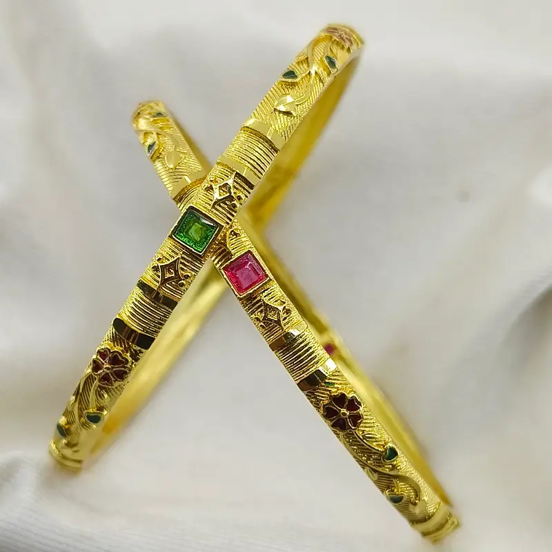 Premium Flower Well Square Ad Gold Plated Bangles Kadli - Image 3