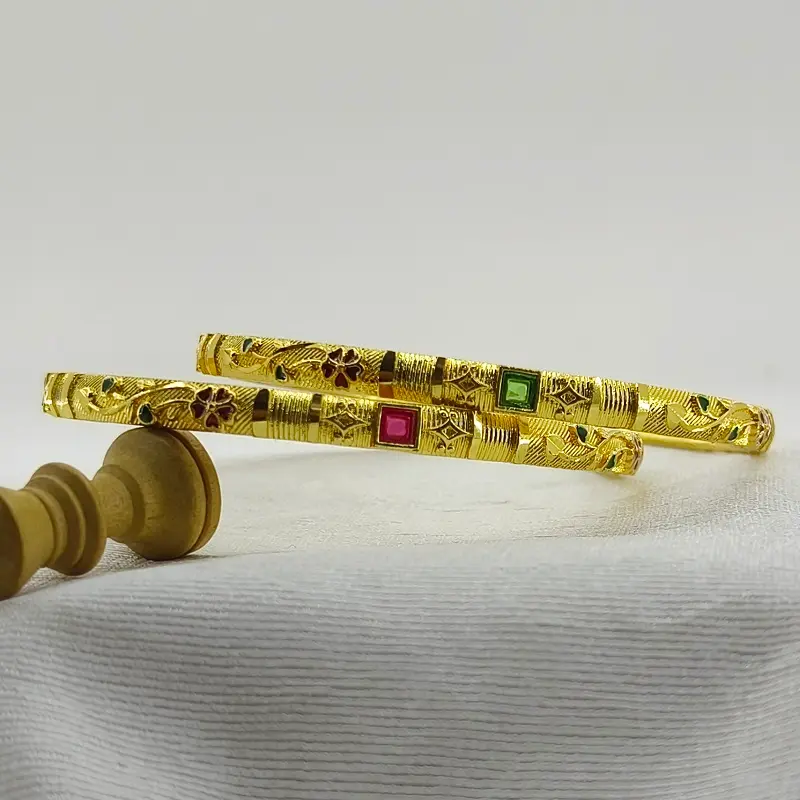 Premium Flower Well Square Ad Gold Plated Bangles Kadli - Image 4