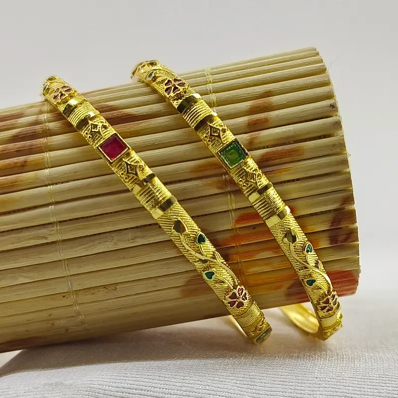 Premium Flower Well Square Ad Gold Plated Bangles Kadli - Image 5