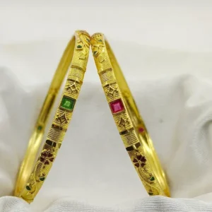 Premium Flower Well Square Ad Gold Plated Bangles Kadli