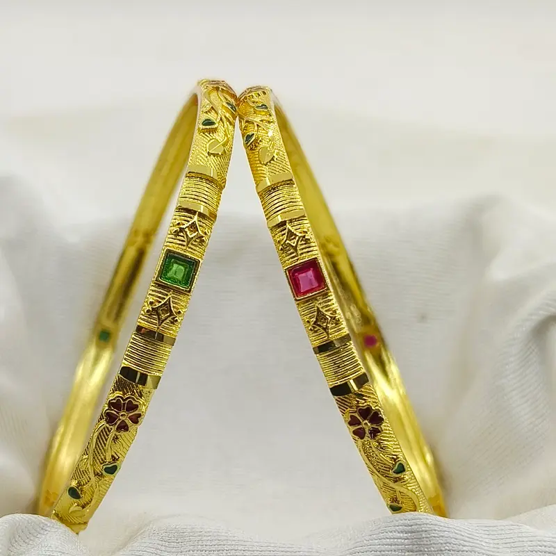 Premium Flower Well Square Ad Gold Plated Bangles Kadli
