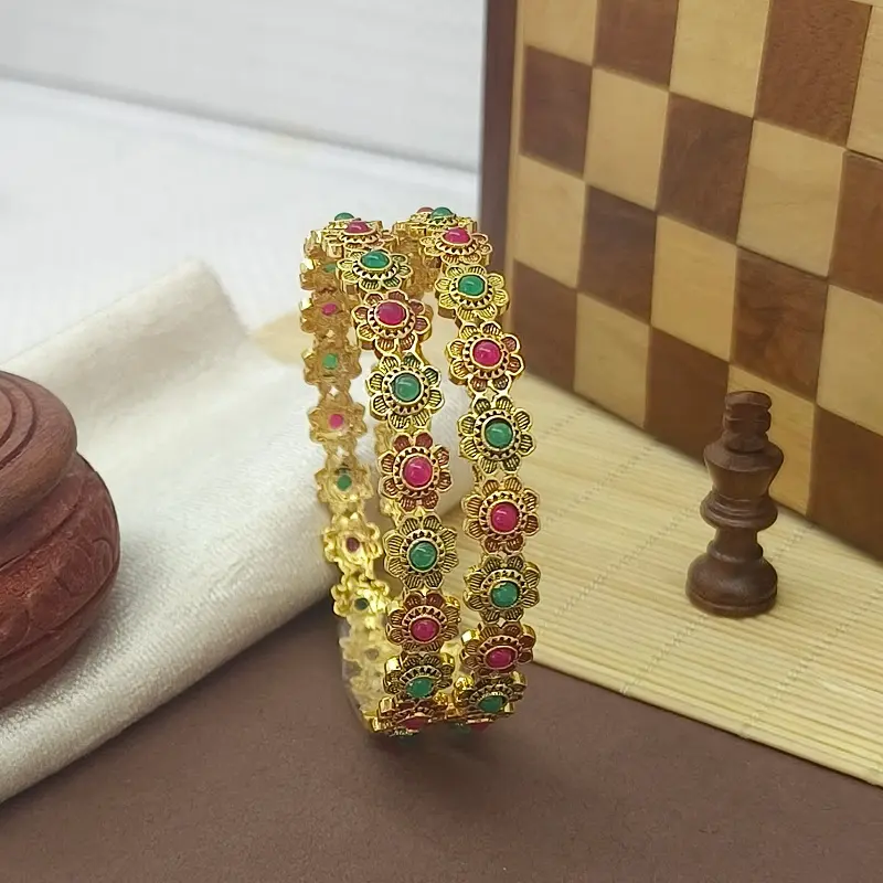 Roundly Sunflower Design Multi-Colour Oxidised Gold Plated Bangle Kadli - Image 3